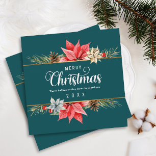 Farmhouse Poinsettia Gold Framed Square kerst Feestdagenkaart