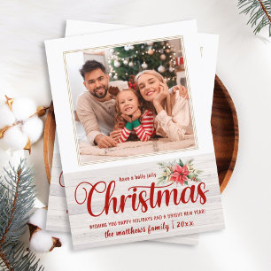 Farmhouse Poinsettia Holly Jolly Christmas 1 Foto Feestdagenkaart