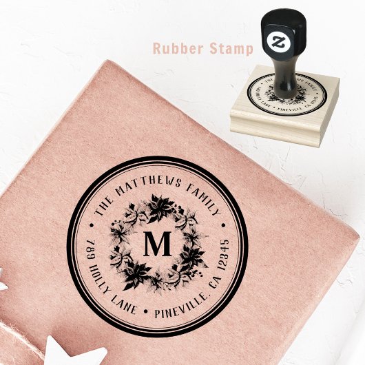 Farmhouse Poinsettia Kerstmis Kaart Return Address Rubberstempel