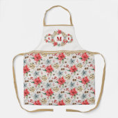 Farmhouse Poinsettia Kerstmonogram feestdag Schort (Voorkant)