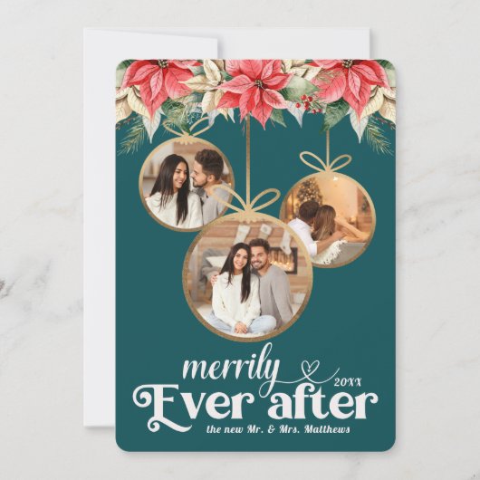 Farmhouse Poinsettia Merrily Ever After Newlyweds Feestdagenkaart (Voorkant)