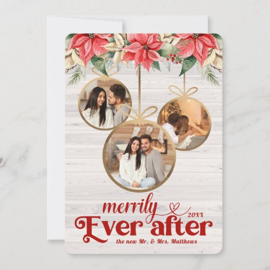 Farmhouse Poinsettia Merrily Ever After Newlyweds Feestdagenkaart (Voorkant)