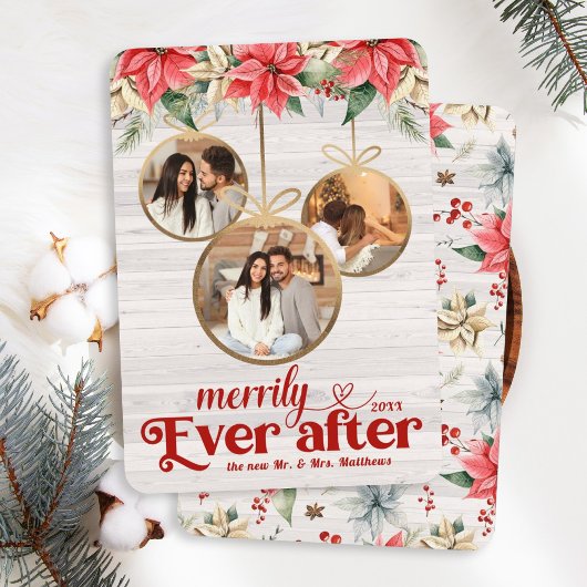 Farmhouse Poinsettia Merrily Ever After Newlyweds Feestdagenkaart