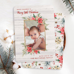 Farmhouse Poinsettia Merry Little Kerstfoto Feestdagenkaart