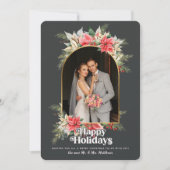 Farmhouse Poinsettia Pas getrouwd Arched Wedding F Feestdagenkaart (Voorkant)