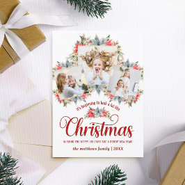 Farmhouse Poinsettia Red & White 3 Foto Collage Feestdagenkaart