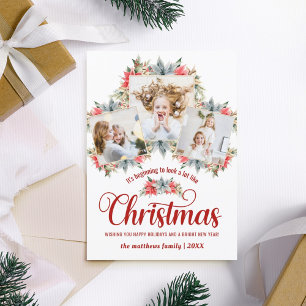 Farmhouse Poinsettia Red & White 3 Foto Collage Feestdagenkaart