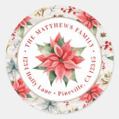 Farmhouse Poinsettia Round Return Address Label (Voorkant)