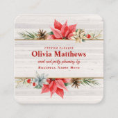 Farmhouse Poinsettia Rustic Chic Wood Vierkante Visitekaartje (Voorkant)
