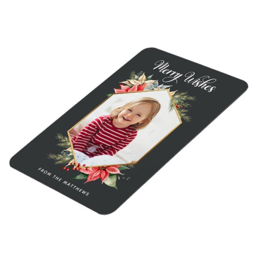 Farmhouse Poinsettia Rustic Holiday-fotokaart Magneet (Linkerzijde)