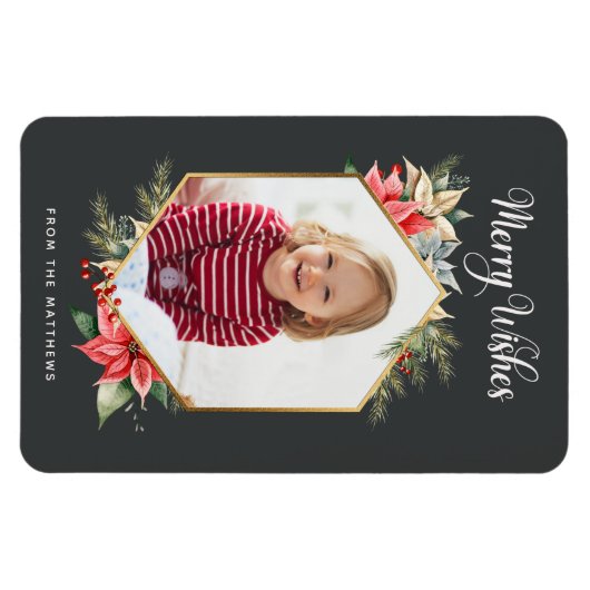 Farmhouse Poinsettia Rustic Holiday-fotokaart Magneet (Horizontaal)