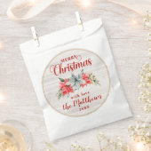 Farmhouse Poinsettia Rustic Merry kerst Wood Bedankzakje (Geknipt)