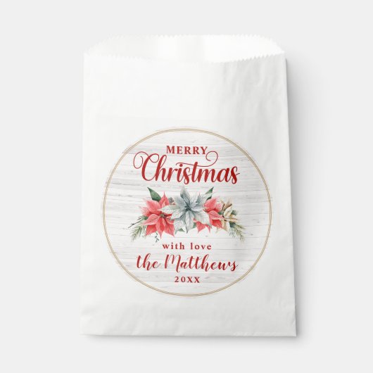 Farmhouse Poinsettia Rustic Merry kerst Wood Bedankzakje (Voorkant)