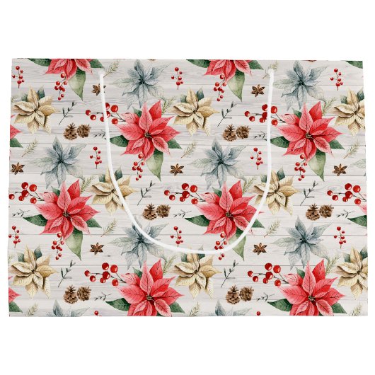 Farmhouse Poinsettia Rustic Merry kerst Wood Groot Cadeauzakje (Achterkant)