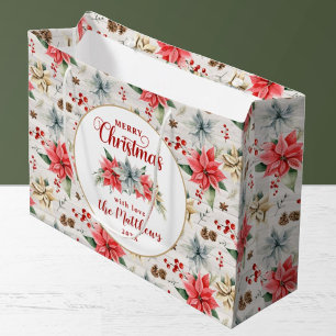Farmhouse Poinsettia Rustic Merry kerst Wood Groot Cadeauzakje