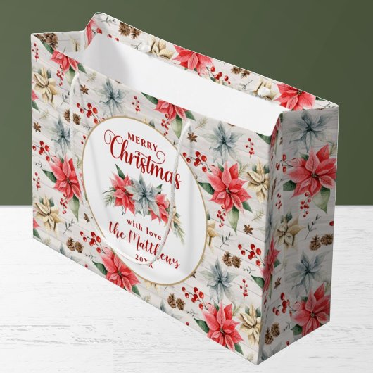 Farmhouse Poinsettia Rustic Merry kerst Wood Groot Cadeauzakje