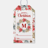 Farmhouse Poinsettia Rustic Monogramc Kerstmis Cadeaulabel (Voorkant)