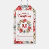 Farmhouse Poinsettia Rustic Monogramc Kerstmis Cadeaulabel (Voorkant)