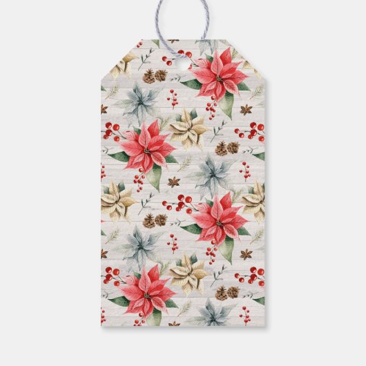Farmhouse Poinsettia Rustic Monogramc Kerstmis Cadeaulabel (Achterkant)