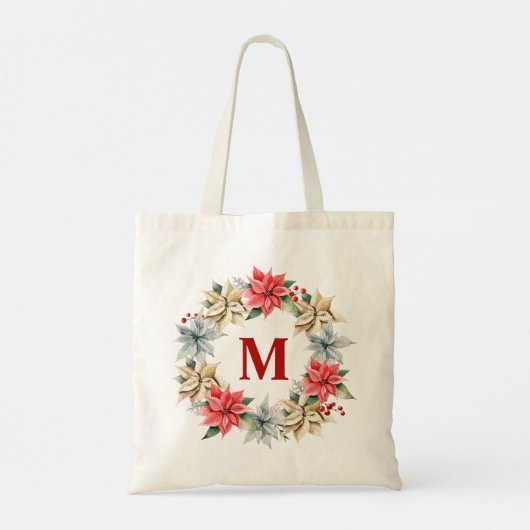 Farmhouse Poinsettia Rustic Winter Wreater Monogra Tote Bag (Achterkant)