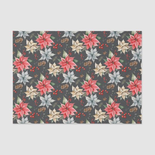 Farmhouse Poinsettia Waterverf Winter Foliage Tissuepapier (Voorkant)