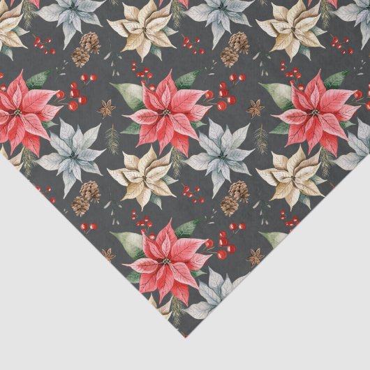 Farmhouse Poinsettia Waterverf Winter Foliage Tissuepapier (Detail)