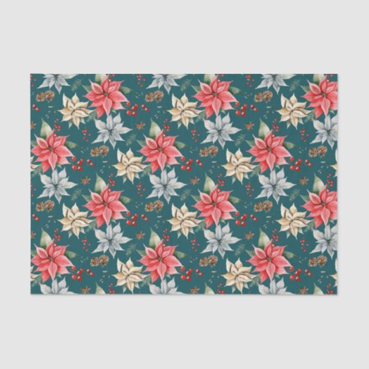 Farmhouse Poinsettia Waterverf Winter Foliage Tissuepapier (Voorkant)