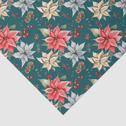 Farmhouse Poinsettia Waterverf Winter Foliage Tissuepapier (Detail)