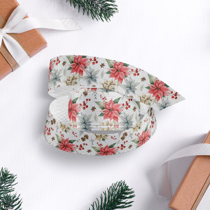 Farmhouse Poinsettia White & Red Rustige Kerstmis Grosgrain Lint