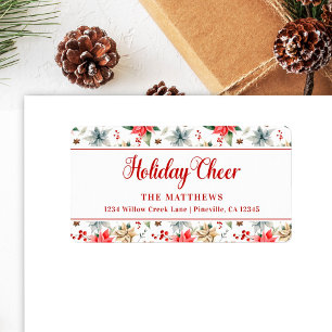 Farmhouse Poinsettia White Rustic Holiday Cheer Etiket