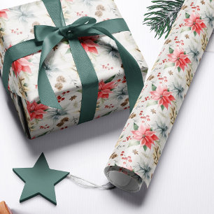 Farmhouse Poinsettia Wood Rustige Kerstmis Cadeaupapier