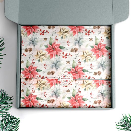 Farmhouse Poinsettia Wood & Winter Foliage Tissuepapier