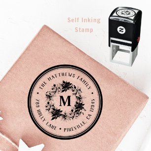 Farmhouse Poinsettia Wreath Holiday Return Address Zelfinktende Stempel