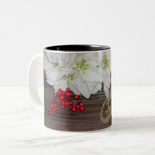 Farmhouse Poinsettias Berries KerstWhite Tweekleurige Koffiemok (Voorkant links)