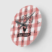 Farmhouse Red And White Gingham Kitchen Wall Clock Ronde Klok (Hoek)
