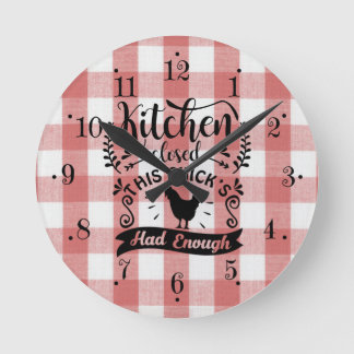 Farmhouse Red And White Gingham Kitchen Wall Clock Ronde Klok