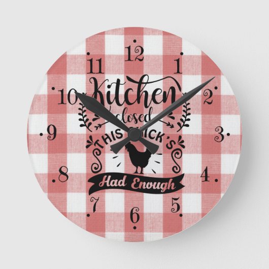 Farmhouse Red And White Gingham Kitchen Wall Clock Ronde Klok (Voorkant)