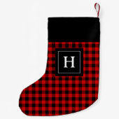 Farmhouse Red Black Buffalo Plaid Monogrammed Kleine Kerstsok (Achterkant)