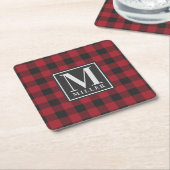 Farmhouse Red Buffalo Check Family Name Monogram Kartonnen Onderzetters (Schuin)