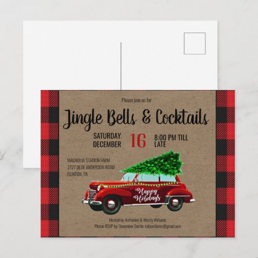 Farmhouse Red Buffalo met kerstfeest Aankondigingskaart (Voorkant / Achterkant)