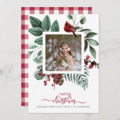 Farmhouse Red Check-kerstfoto Feestdagenkaart (Voorkant / Achterkant)