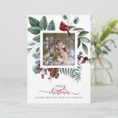 Farmhouse Red Check-kerstfoto Feestdagenkaart (Staand voorkant)