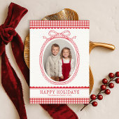 Farmhouse Red Gingham Bow Christmas Holiday Photo Feestdagenkaart