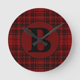 FARMHOUSE RED GINGHAM CHECKERED PLAID RONDE KLOK