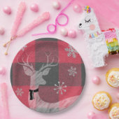 Farmhouse Red & Grey Buffalo Deer Snowflake Papieren Bordje (Feest)