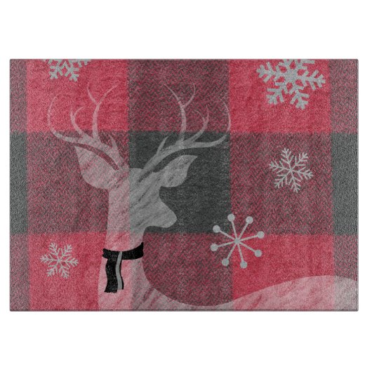 Farmhouse Red & Grey Buffalo Deer Snowflake Snijplank (Voorkant)