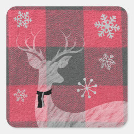 Farmhouse Red & Grey Buffalo Deer Snowflake Vierkante Sticker