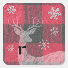 Farmhouse Red & Grey Buffalo Deer Snowflake Vierkante Sticker