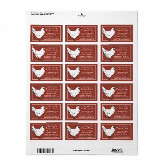 Farmhouse Red  Hen Ei Karton Etiket (Full Sheet)