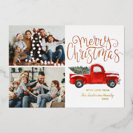 Farmhouse Red Kersttruck | Holiday-foto Folie Feestdagenkaart